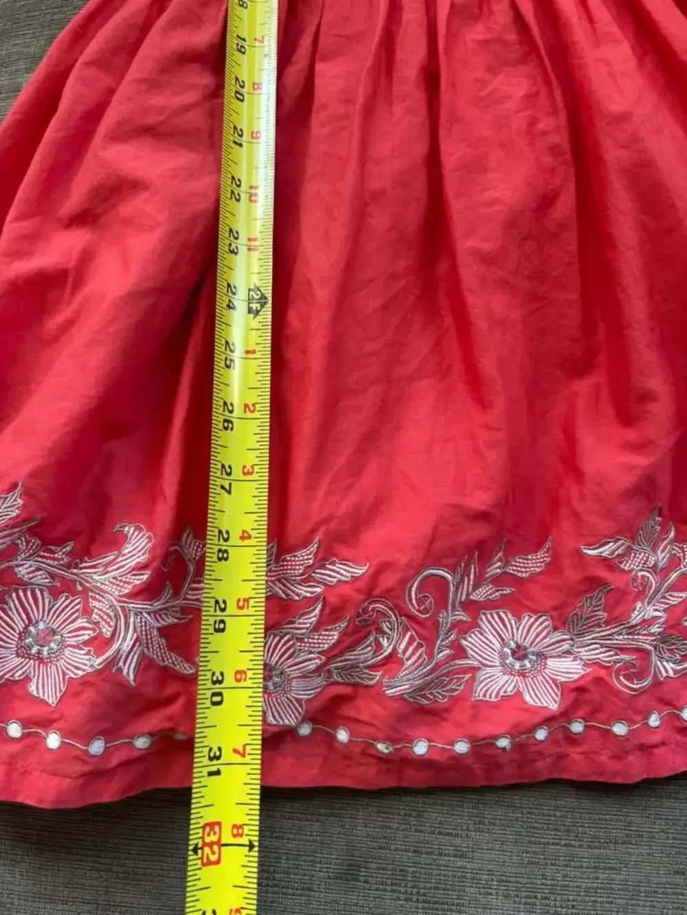 American Girl Doll Sunny Day Dress for Girls sz 16 Coral Red Embroidered Size
